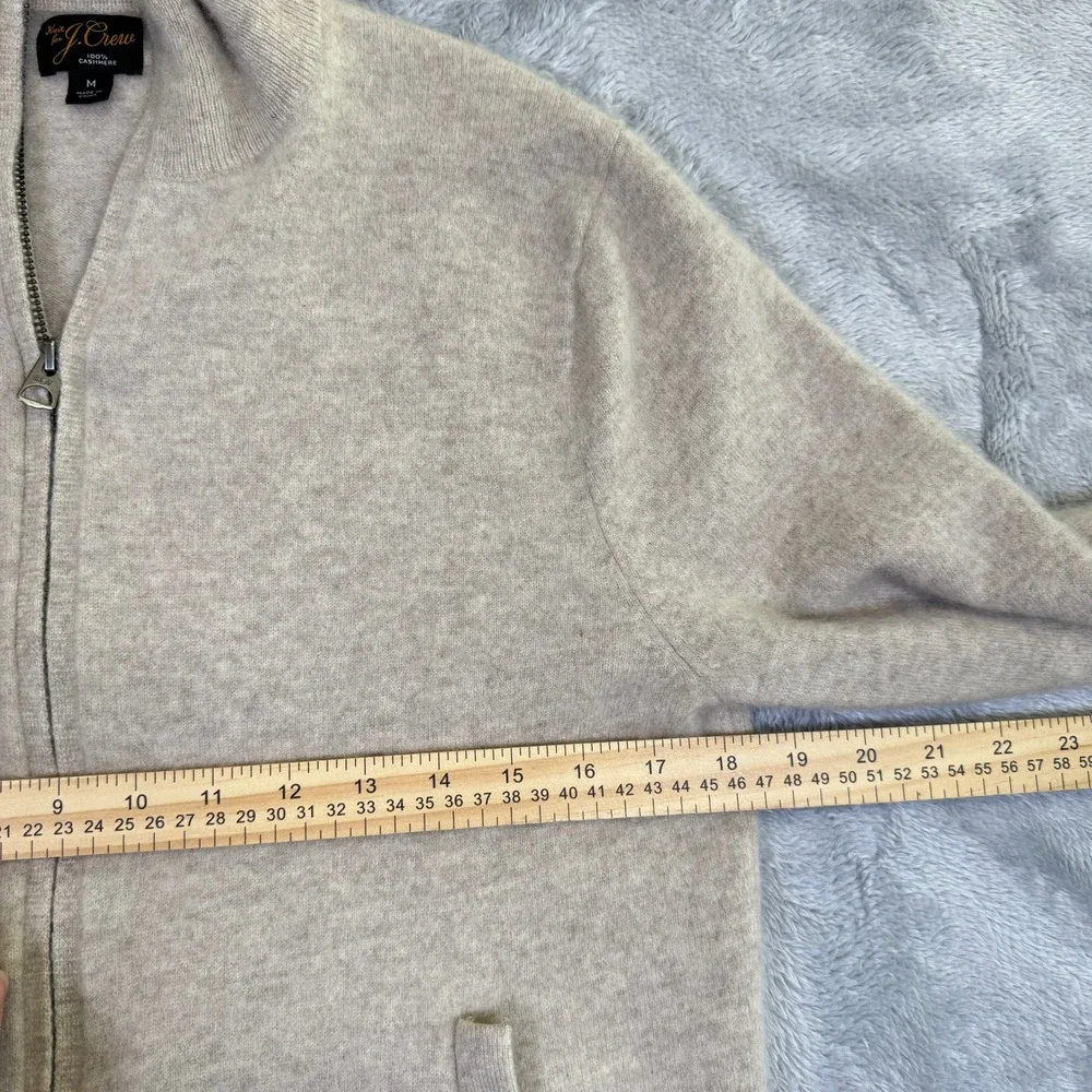 J Crew Sweater Mens Medium Beige 100% Cashmere Full Zip Up Preppy Quiet Luxury